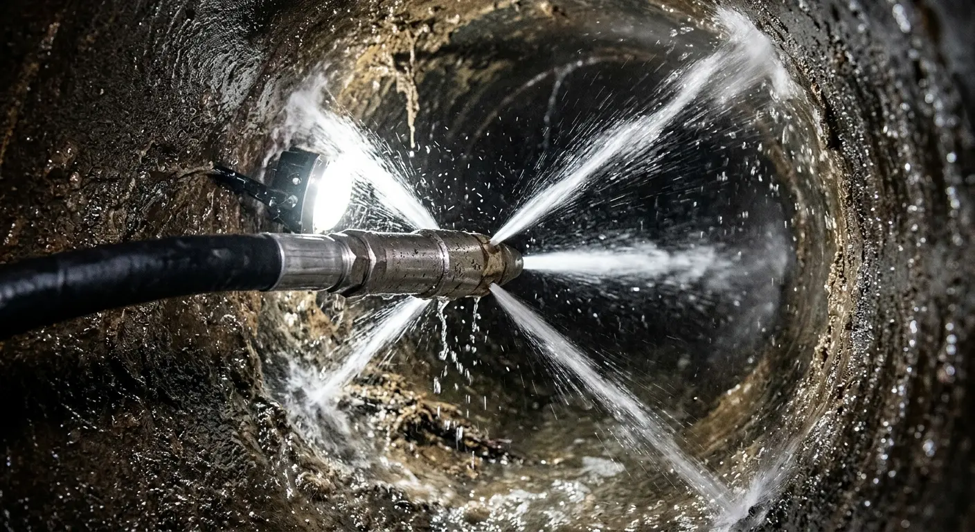 High-pressure hydro jetting nozzle cleaning sewer pipe for Storm Drain Cleaning in Pembroke